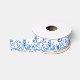 Lazo De Tela Gruesa Chinoiserie Moda Pagoda | Azul y blanco