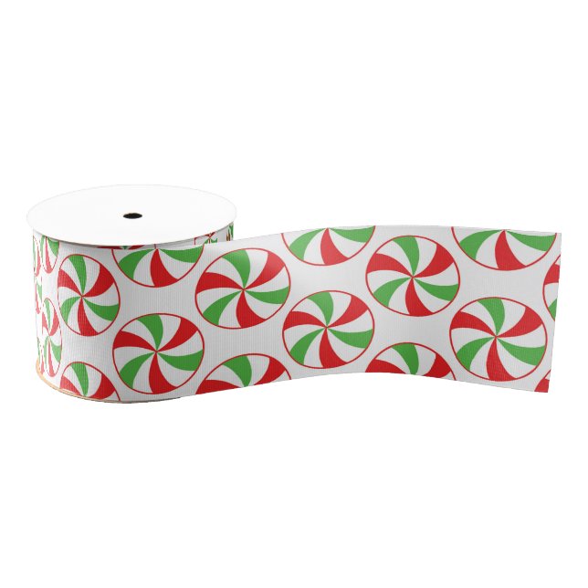 Lazo De Tela Gruesa Christmas Candy Cane Printed Ribbon (Carrete)