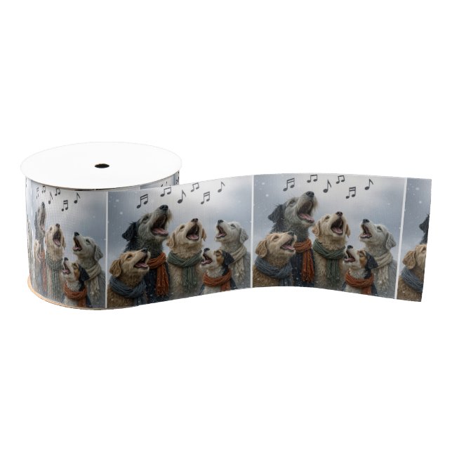 Lazo De Tela Gruesa Christmas Caroling Dogs In Snowflakes (Carrete)