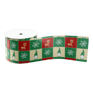 Lazo De Tela Gruesa Christmas Festive Plaid with Santa’s Reindeer