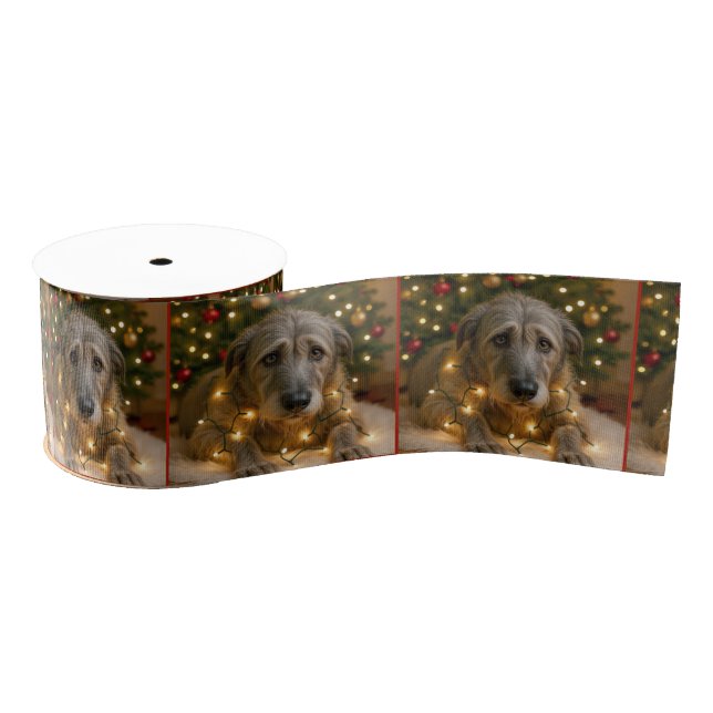 Lazo De Tela Gruesa Christmas Irish Wolfhound Tangled In Lights (Carrete)