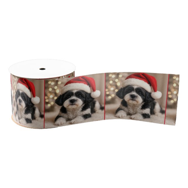 Lazo De Tela Gruesa Christmas Shih Tzu Dog With Santa Hat (Carrete)