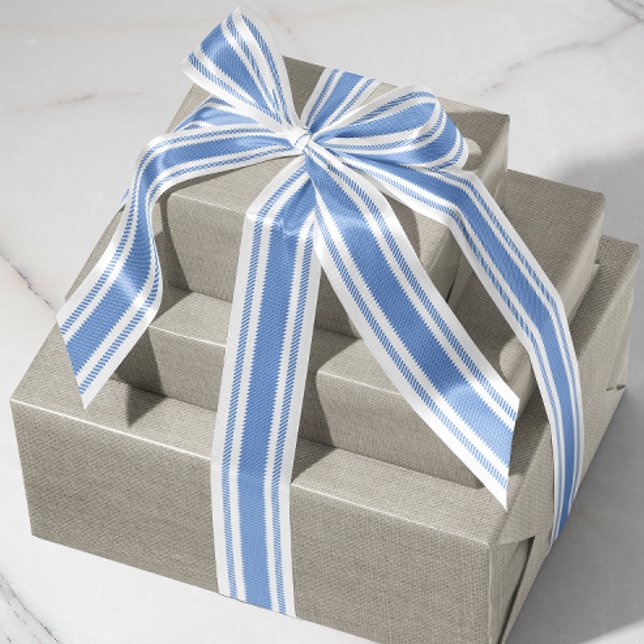 Lazo De Tela Gruesa Cinta de cinta adhesiva azul francesa (French country style ticking tape stripe patterned satin ribbon)