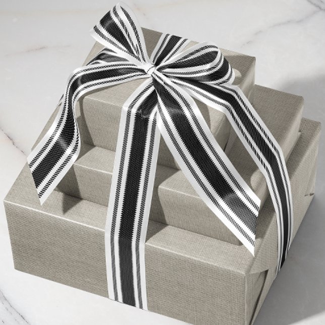 Lazo De Tela Gruesa Cinta de cinta negra y blanca (black and white rustic French country ticking tape stripe patterned ribbon)