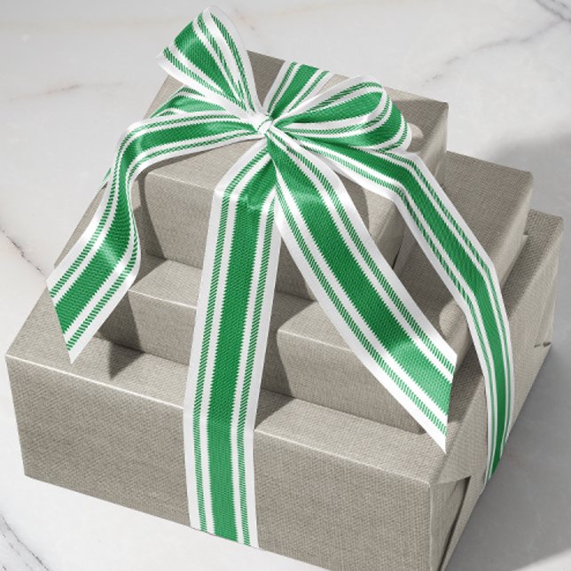 Lazo De Tela Gruesa Cinta de cinta tachada fuera de blanco y verde (rustic French country bright kelly green and white ticking tape stripe patterned ribbon)