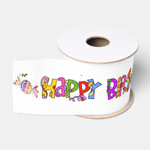 Lazo De Tela Gruesa Cinta de cumpleaños feliz, familia de amigos sorpr