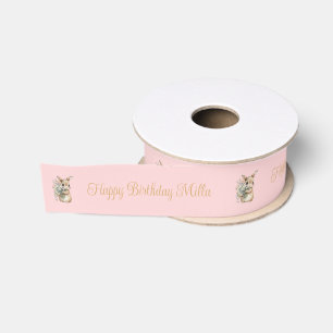 Lazo De Tela Gruesa Cinta de cumpleaños personalizada Garden Bunny ros