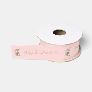 Lazo De Tela Gruesa Cinta de cumpleaños personalizada Garden Bunny ros