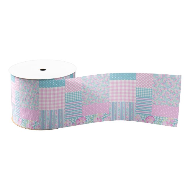 Lazo De Tela Gruesa Cinta de falso patchwork de rosas y mariposas (Carrete)