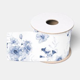 Lazo De Tela Gruesa Cinta de grano grueso con flor azul turbio