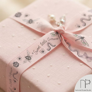 Lazo De Tela Gruesa Cinta de Grosgrain con Monograma de Bicho Rosa Rub