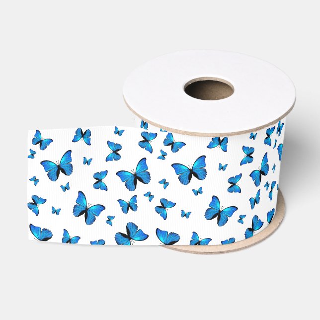 Lazo De Tela Gruesa Cinta de grosgrase de mariposas azules (Carrete)
