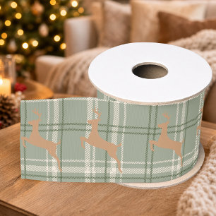 Lazo De Tela Gruesa Cinta de Navidad vintage de cuadros escoceses Reno