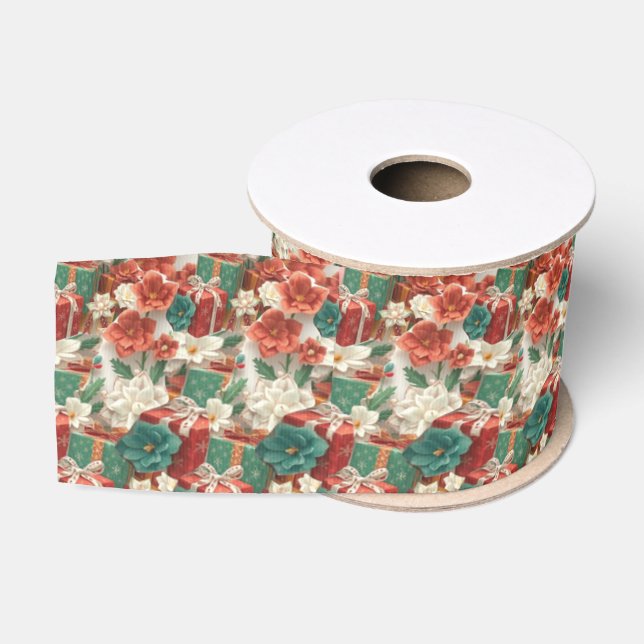 Lazo De Tela Gruesa Cinta de Navidades elegantes - Diseño con regalos (Carrete)
