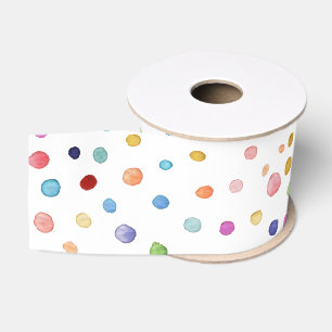 Lazo De Tela Gruesa Cinta de puntos de acuarela de confetti arco iris