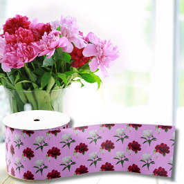 Lazo De Tela Gruesa Cinta De Regalo Con Patrón De Peonía Rosa Y Blanca