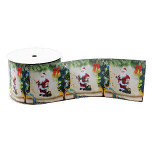 Lazo De Tela Gruesa Cinta decorativa de Navidad, Santa