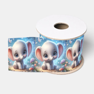 Lazo De Tela Gruesa Cinta decorativa elefante blanco bebé floral azul