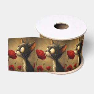 Lazo De Tela Gruesa Cinta decorativa gato negro y blanco flor roja