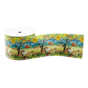 Lazo De Tela Gruesa Cinta decorativa navidad, Summer Beach Santa