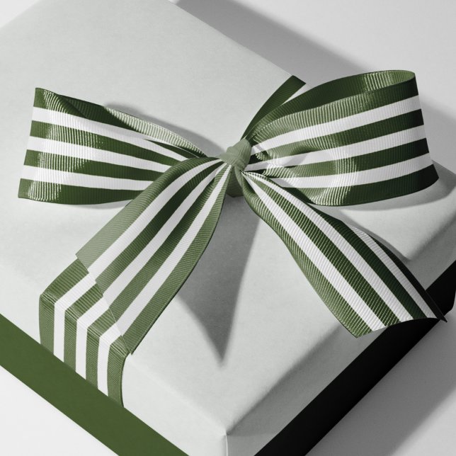 Lazo De Tela Gruesa Cinta Grosgrain de rayas blancas oscuras festivas (Festive Dark Green White Striped Grosgrain Ribbon)