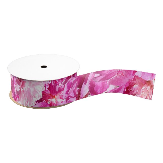 Lazo De Tela Gruesa Cinta grosgrain rosada de la flor de los Peonies (Carrete)