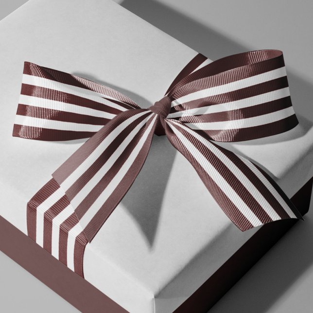 Lazo De Tela Gruesa Cinta gruesa de rayas blancas rojas de Marsala (Marsala White Striped Grosgrain Ribbon)