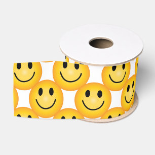 Lazo De Tela Gruesa Cinta Impresa con Emoji de Cara Sonriente Feliz