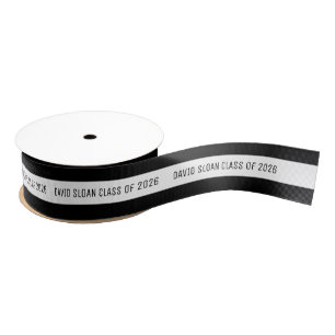 Lazo De Tela Gruesa Cinta personalizada para graduados   Negro Blanco