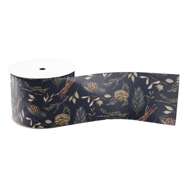 Lazo De Tela Gruesa Cinta Winter Elegance con Pinecones (Carrete)