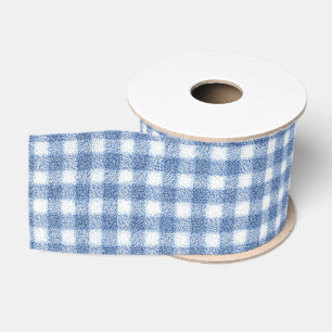 Lazo De Tela Gruesa Clásico Cuadro Gingham Azul y Blanco