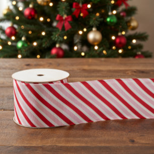 Lazo De Tela Gruesa Clásico Navidad de rayas rojas rosadas