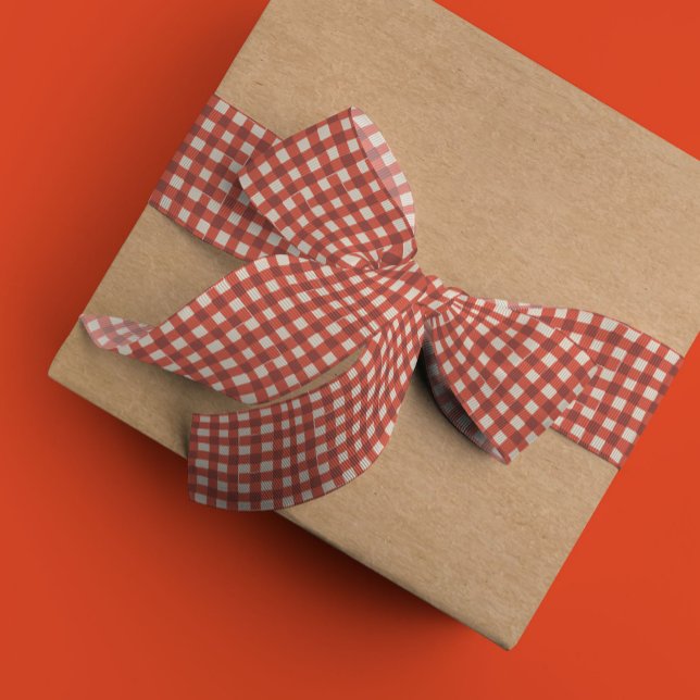 Lazo De Tela Gruesa Clásico rojo de verificación (Red and cream checkered ribbon.)