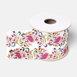 Lazo De Tela Gruesa Clásico Rosa Verde Amarillo Floral Cisne Pájaro Bo