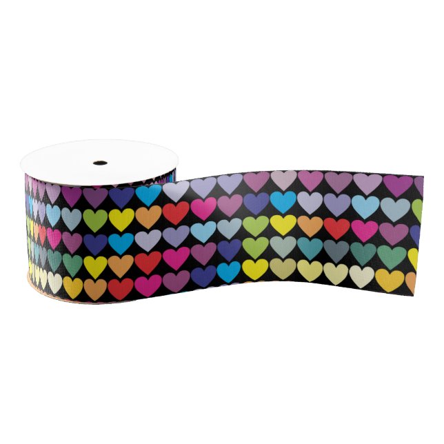 Lazo De Tela Gruesa Colorful Rainbow Hearts Pattern (Carrete)