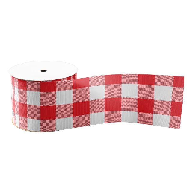 Lazo De Tela Gruesa Comprobación clásica de Gingham rojo y blanco (Carrete)