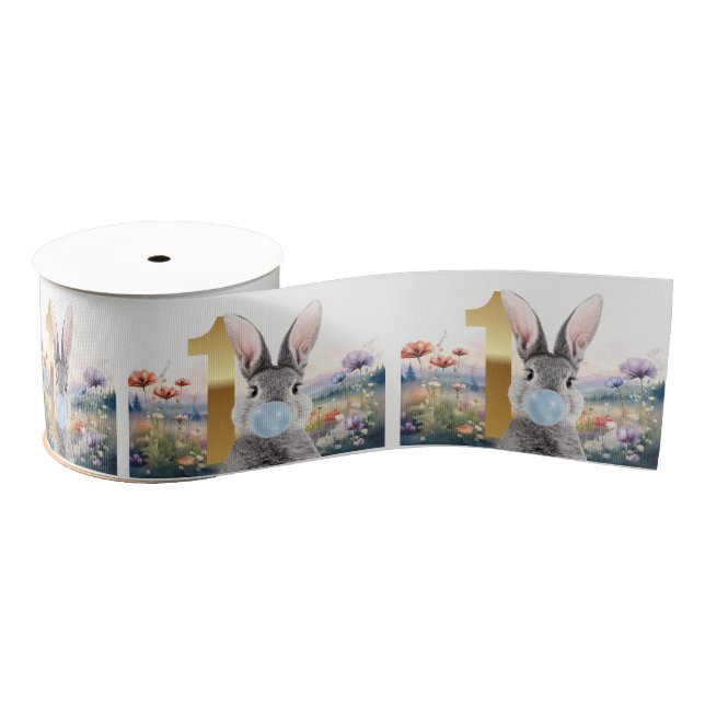 Lazo De Tela Gruesa Conejo soplando chicle azul de burbuja Primer cump (Carrete)