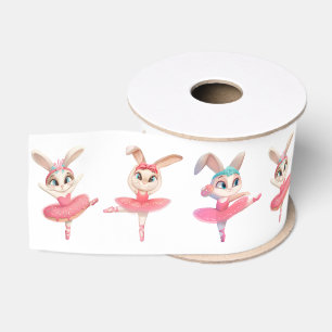 Lazo De Tela Gruesa Conejos Bailarines En Tutus Rosas