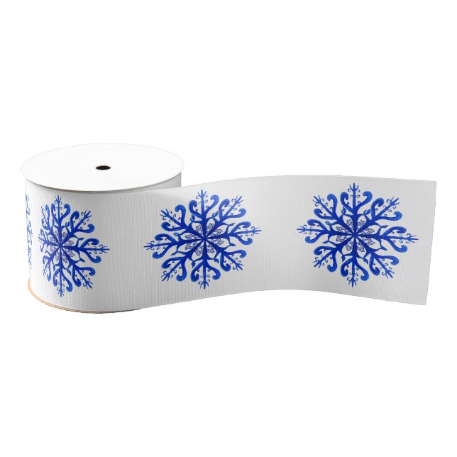 Lazo De Tela Gruesa Copos de nieve azules (Carrete)