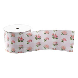 Lazo De Tela Gruesa Coquette Light Pink Gingham y Rosas