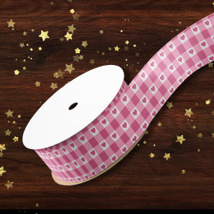 Lazo De Tela Gruesa Corazón Blanco Y Rosa Cute Gingham Buffalo Plaid