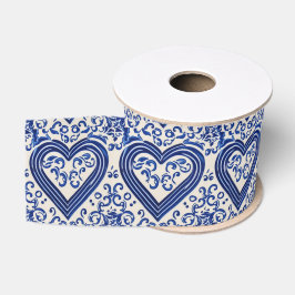 Lazo De Tela Gruesa Corazones azules de estilo chino Delft - Pintura d