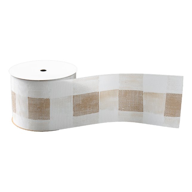 Lazo De Tela Gruesa Cream White Plaid Stripes   (Carrete)