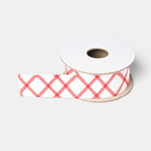 Lazo De Tela Gruesa Cuadro de Gingham Rojo y Blanco a la Acuarela