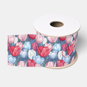Lazo De Tela Gruesa Cumpleaños de Tulipán Lindo Floral Primavera
