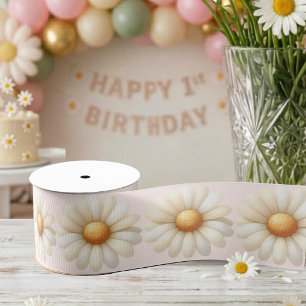 Lazo De Tela Gruesa Cumpleaños floral de margarita en acuarela