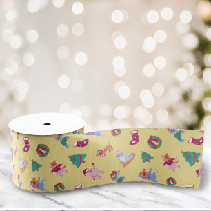 Lazo De Tela Gruesa Cute Perros Patrón de Patinaje Hielo Custard Amari