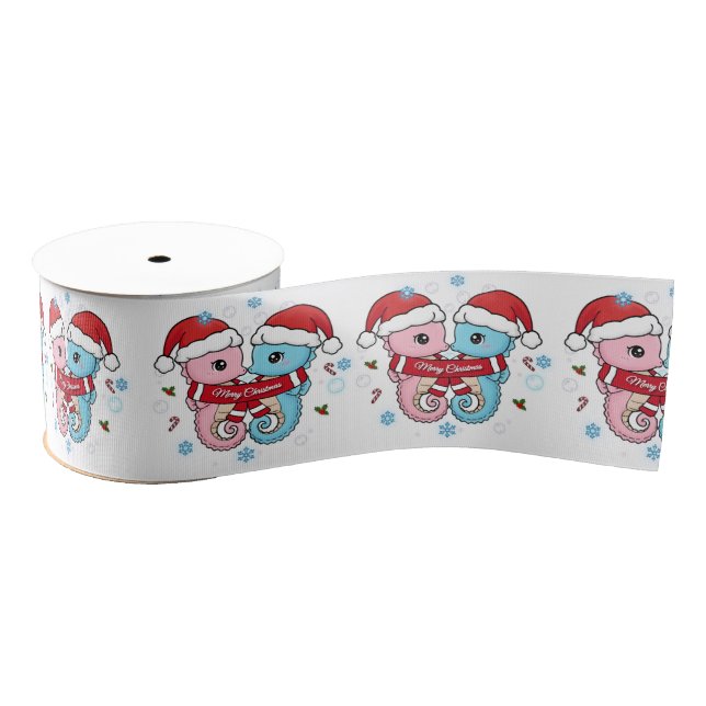 Lazo De Tela Gruesa Cute Seahorses Christmas Ribbon (Carrete)