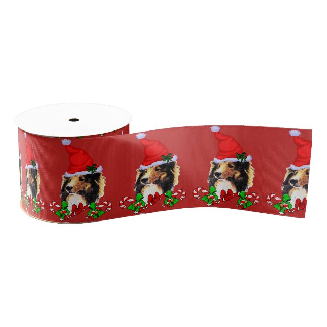 Lazo De Tela Gruesa Cute Sheltie Navidades Merry (Carrete)