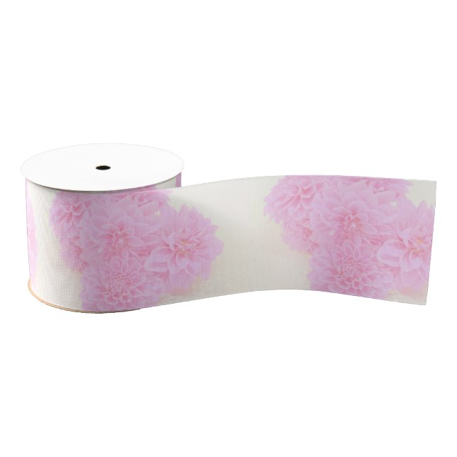 Lazo De Tela Gruesa Dahlias En Rosa Suave (Carrete)